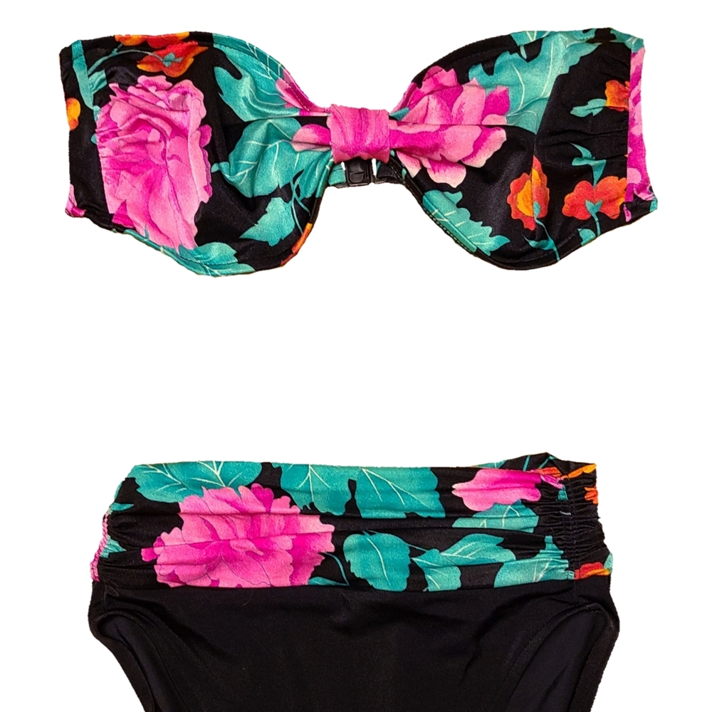 Vintage 80s high waist floral bandeau bikini